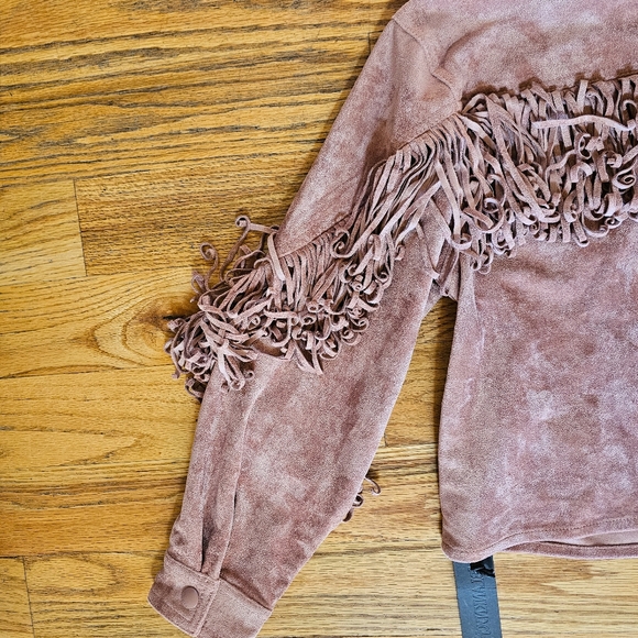 NWT Blank NYC Size M Faux Suede Pink Fringe Jacket Collared Cropped Western - Picture 10 of 10